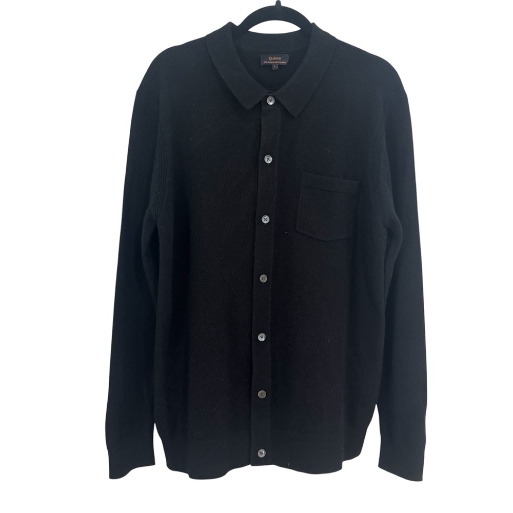 Quince 100% Mongolian Cashmere Long Sleeve Button Down Sweater  Black Sz L NWOT
